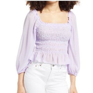 NWOT All in Favor Lilac Smocked Top